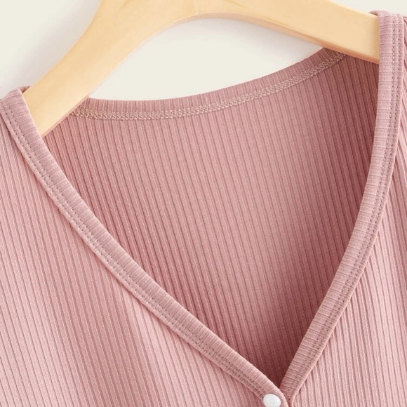 Pink Ribbed Button down Crop Top - Picture 9 of 9